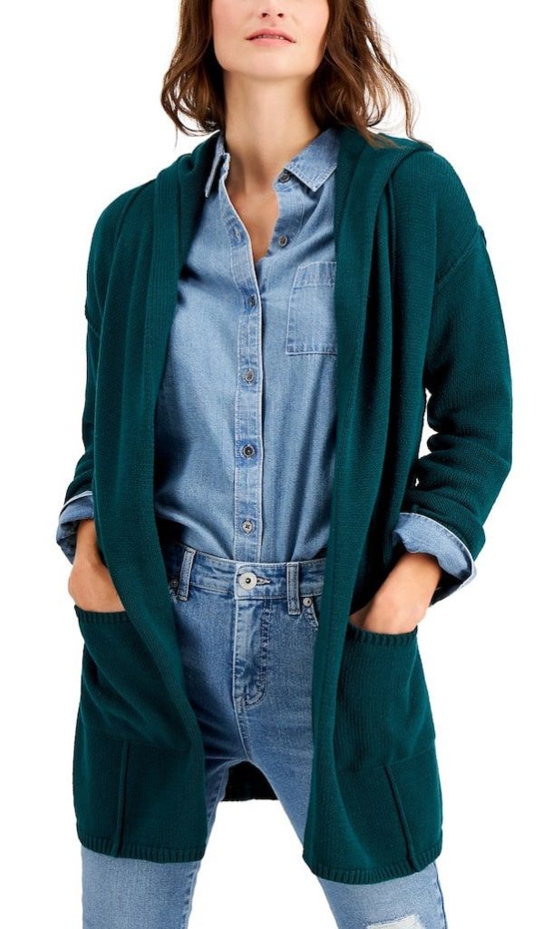 style & co hooded cardigan green