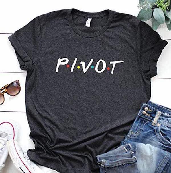 black t-shirt that says pivot