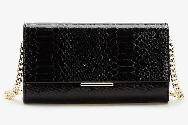 black snakeskin textured crossbody purse