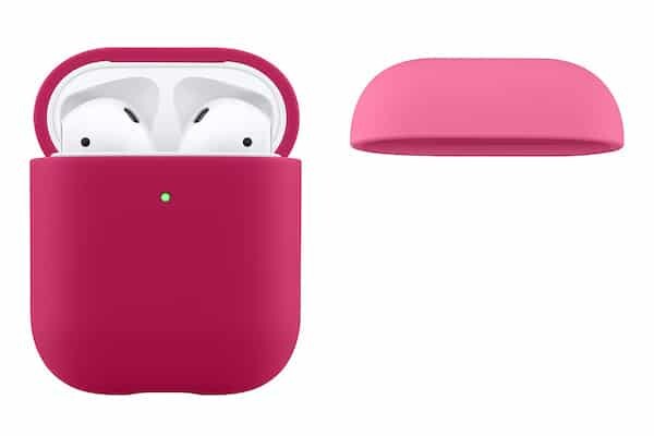 power support silicone dual cap case for apple airpods in pink