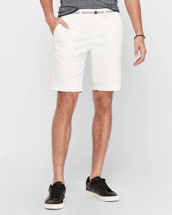 express mens khaki shorts on model