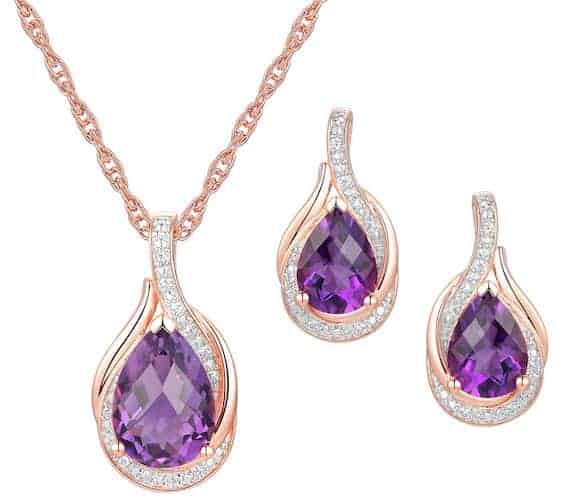 amethyst and diamond necklace and earrings set